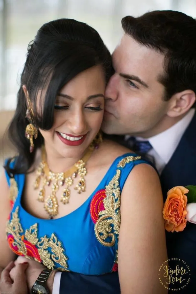 Couple portrait showcasing bridal makeup and wedding styling