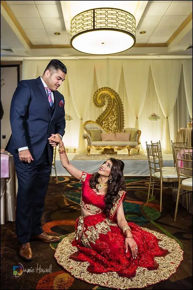 Bride and groom portrait with professional wedding makeup